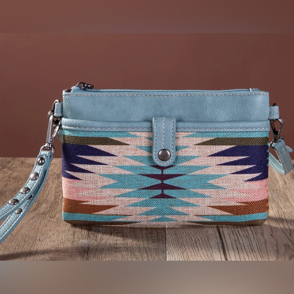 Montana West Wrangler Crossbody Canvas Turquoise Wristlet NWT